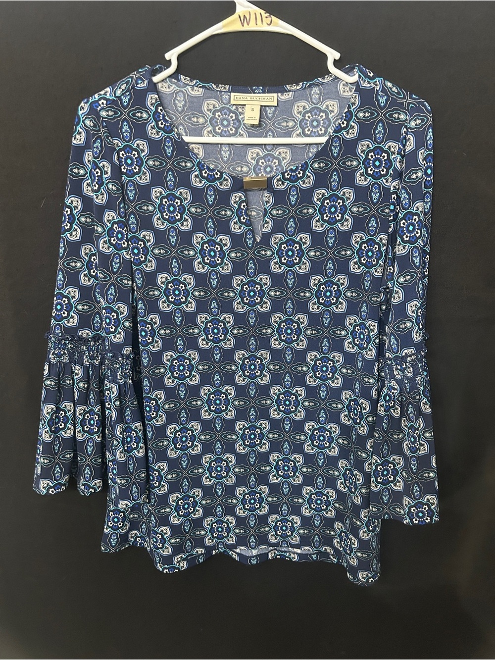 Women’s Dana Buchman Blue Floral Bell Sleeve Blouse Small